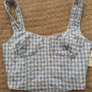 Blue Gingham Women's Bustier Crop Top